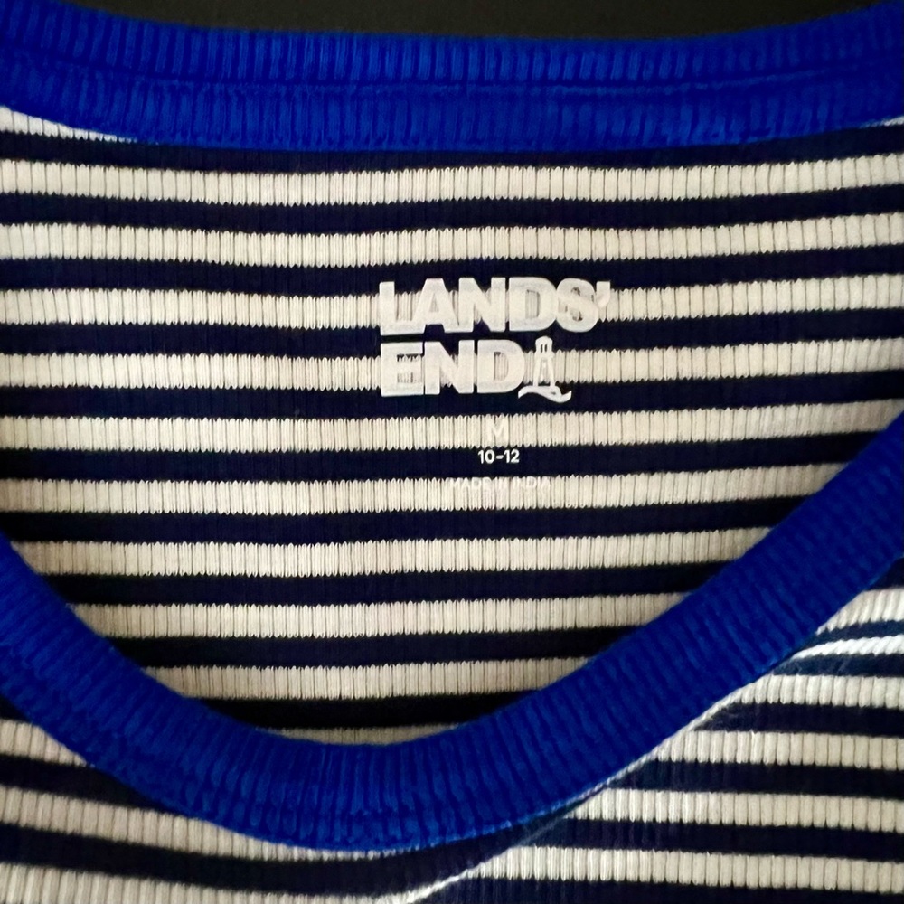 LANDS’ END Deep Sea Tiny Stripe Cotton Rib Tee - Picture 7 of 11